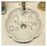 OMTONGXIN Waschbecken China Malerei Blume und Vogel Keramische Malerei Kunst Badezimmerschiff Waschbecken Runde Arbeitsplatte Waschbecken,1Sink Rechteckiges Waschbecken im B