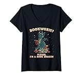 Damen Funny Bookworm Gift For Men Women Book Dragon Reader Library T-Shirt mit V