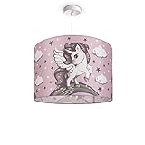 Paco Home Kinderlampe Deckenlampe LED Pendelleuchte Kinderzimmer Lampe Mit Einhorn, E27, Lampenschirm: Pink (Ø45.5 cm), Lampentyp: Pendelleuchte Weiß