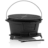 BBQ-Toro Gusseisen Grilltopf mit Grillrost | (B) 43 x (T) 42 x (H) 21,5 cm | Hibachi Style Grill mit Grillrostheber | Holzkohle Campinggrill, Gusseisen Feuertopf, BBQ Grill, Dutch Oven S