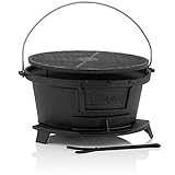 BBQ-Toro Gusseisen Grilltopf mit Grillrost | (B) 32 x (T) 33 x (H) 18 cm | Hibachi Style Grill mit Grillrostheber | Holzkohle Campinggrill, Gusseisen Feuertopf, BBQ Grill, Dutch Oven S