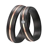 DOOSTI Damen Herren Ring Set Carbon Schwarz mit Edelstahl Einlage Rosegold mit Zirkonia als Partnerring Ehering Freundschaftsring (Ring mit Zirkonia, 50 (15.9))