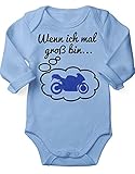 miKalino Babybody mit Spruch für Jungen Mädchen Unisex Langarm Wenn ich mal groß bin.. Motorrad | handbedruckt in Deutschland | Handmade with love, Grösse:56, Farbe:sky