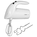 Clatronic Handmixer HM 3014 /// Edelstahlquirle & -knethaken /// 5 Geschwindigkeitsstufen /// Zubehörteile spülmaschinengeeignet /// 250 Watt /// Weiß