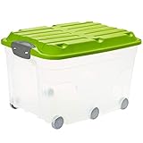 Rotho Roller 6 Aufbewahrungsbox 57l mit Deckel und Rollen, Kunststoff (PP) BPA-frei, transparent/grün, 57l (59,5 x 40,0 x 37,0 cm)