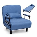 RELAX4LIFE Klappbarer Schlafsessel 3 in 1, Klappsessel aus Polyester, waschbar, Schlafsofa mit 2 Rädern & Verstellbarer Rückenlehne, Gästebett Schlaffunktion, inkl. Kissen, bis 150kg belastbar (Blau)