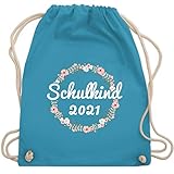 Shirtracer Schulkind Einschulung und Schulanfang - Schulkind 2021 Blumenkranz - Unisize - Hellblau - turnbeutel mädchen einschulung - WM110 - Turnbeutel und Stoffbeutel aus Baumw