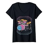 Damen Schlagzeuger Musikinstrument Drummer Schlagzeug T-Shirt mit V