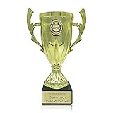 Zelaro Pokal mit Gravur Wunschtext | Pokale als Geschenk für Männer, Frauen und Kinder | Wanderpokal Bierpong und Tippspiel | Henkelpokal in Vier Größen (Gold 16cm)