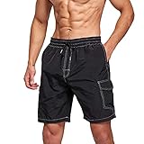 JustSun Herren Badehose Männer Badeshorts Sporthose Herren Kurz Schnelltrocknend Schwimmhose Strandshorts Herren mit Mesh-Futter Schwarz XXL