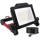 LED Baustrahler 100W, RISEMART Baustellenstrahler with Haken 10000LM 6500K, IP65 Wasserdicht, tragbare Baustrahler für Werkstatt Baustelle Garag