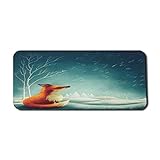 Forest Computer Mouse Pad, Kleiner Fuchs auf dem Hügel mit Blick auf den Himmel im regnerischen Winter Ländliche Pastoral, Rechteck rutschfestes Gummi-Mauspad X-große Spielgröße, dunkles blaugrünes Z