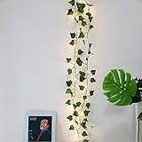 TONGXU 2m 20 Leds Efeu-Lichterkette, Kunstpflanzen LED-Lichterkette Blatt-Lichterkette Girlande Grüne Blätter für Dekoration Party, Hochzeit, Garten, Zimmer, I