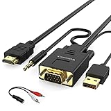 VGA auf HDMI Adapter Kabel mit Audio 1080P,(Von Alter Stil PC zu TV/Monitor mit HDMI Eingang),FOINNEX Aktiv VGA to HDMI in Stecker Cordon für Laptop mit VGA Ausgang(Out) zu Beamer Converter Cable,1.8M