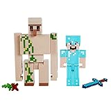 Minecraft GTP30 - Craft-a-Block, Steve und Golem, 2er-Pack Figuren aus dem Sortiment, Charakterfiguren aus dem Videospiel, Geschenke zum Sammeln für Kinder ab 6 J