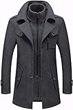 Yagerty Warmer Wollmantel für Herren, Abnehmbarer Doppelkragen-Peacoat, lässige Winter-Business-Slim-Fit-Jacke, Plus Baumwollfutter, Dicker winddichter Outdoor-Mantel (grau, L/175)