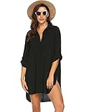 UNibelle Strandkleid Damen Hemdkleid Bikini Cover Up Tunika Bluse Lang Strandkleid Damen Shirt Strandponcho Sommer Cuffed Sleeve Shirts Top