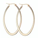 Edelstahl-Ohrringe Herren Damen Flaches Oval Kreis Creolen für Jungen Mädchen, Roségold-50MM