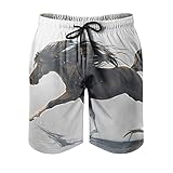 kikomia Herren Badeshorts Fantasy Pferd Druck Modisch Strandbadebekleidung mit Taschen White S