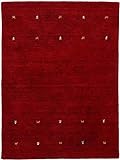 carpetfine Wollteppich Gabbeh Uni Rot 80x150 cm | Moderner Teppich für Wohn- und S