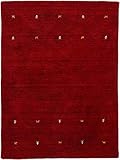 carpetfine Wollteppich Gabbeh Uni Rot 80x150 cm | Moderner Teppich für Wohn- und S
