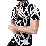 3D Gedrucktes Hemd Herren Kurzarm Stehkragen Freizeithemd Comfort Slim-Fit Herrenhemden Männer Baumwolle Businesshemd Sommerhemd Casual Leicht Freizeit-Hemd M-3XL