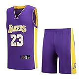 FSBYB Mens-Sommer-Basketball Jersey mit kurzen Ärmeln T-Shirt + Kurze Hosen Kleidung - Lebron James - Lakers # 23 Jersey,Lila,M
