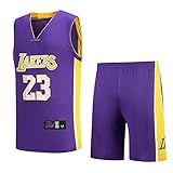 FSBYB Mens-Sommer-Basketball Jersey mit kurzen Ärmeln T-Shirt + Kurze Hosen Kleidung - Lebron James - Lakers # 23 Jersey,Lila,M