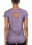 icyzone Damen Sport T-Shirt Kurzarm Laufshirt Rückenfrei Fitness Oberteile Gym Yoga Top (M, Lavender)