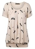 DJT FASHION Damen Casual Falten Kurzarm T-Shirt Kurzarmshirt Rundhals Stretch Tunika, XL, Ap