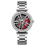 rongxin Frauen Uhren Auto Raduhr Mesh Rim Hub Stereoskopische Design Sport Quarz Bewegung Armbanduhr Analog Autoliebhaber for Frauen (Räder können 360 ° gedreht Werden) (Color : Silver)