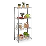 Relaxdays Metallregal, Küche, Bad und mehr, 4 Ablagen, HxBxT: 120 x 56 x 34 cm, 30 kg Traglast, Küchenregal, Silb