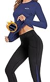 Yoga Kleidung Anzug Damen Jogginganzug Trainingsanzug Thermounterwäsche Damen Winter Skiunterwäsche Set Ski Thermo Unterwäsche Warme Atmungsaktiv Flexibel für zu Hause Wintersport Dunkelblau XL