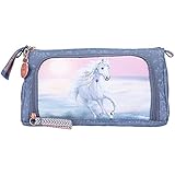 Depesche 11542 Miss Melody-Kosmetik-Tasche mit traumhaftem Pferde-Motiv, blaues Case mit Schlaufen und aufklappbarem Vorderfach, ca. 10 x 20 x 8