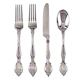 Baroque Collection Besteck-Set, robustes Kunststoff-Besteck, 96-teiliges Set, 48 Gabeln, 24 Messer und 24 Löffel für gehobene Hochzeit und Esszimmer (Silber)