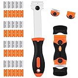 Ceranfeldschaber, Ceramic Hob Scraper Set mit 20 Stainless Steel and 20 Plastic Blades Glass Scraper for Küche Hob and Oven Ceramic Hob Cleaner Grill Scraper (Orange)