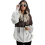 Damen Plüschjacke Kapuzenjacke Zip Hoodie Warm Mantel Flauschjacke Übergangsjacke Full Zip Kapuzenpullover Kunstpelzjacke Sweatmantel Übergangsmantel Teddy Fleece Cardigan Outw