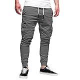 BBring Herren Hosen Slim Fit Casual Jogger Sporthose Freizeithose Cargo Jeans Hose 114F (M, Dunkelgrau)