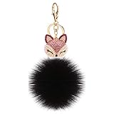 Schlüsselanhänger plüsch Ball Taschenanhänger Strass bommel Keychain Elegant Plüsch-Kugel Auto-Anhänger Pompom Dekor Weich Schlüsselring Fox Kopf mit Strass Perle (# 2)