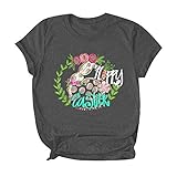 Women's Summer Casual Short Sleeve Tee Shirt Fashion Easter Rabbit Print Round Neck Loose Short Sleeve Blouse Top (Gray, XXXL)