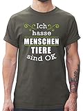 Sprüche Statement mit Spruch - Ich Hasse Menschen Tiere sind ok - L - Dunkelgrau - Shirt Spruch - L190 - Tshirt Herren und Männer T-S