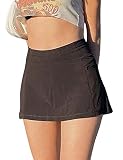 Meladyan Damen Y2K Solid High Waist A Line Mini Tennis Rock Innenshorts Reißverschluss Tasche Micro Skort Punk Streetwear, schwarz,