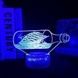 3D-LED-Nachtlicht Harry Lampe, Segelboot in einer Flasche, 3D-LED-Lampe, visuelle Illusion, Acryl-Lichtleiter, Platte für Paare, Festivals, Geburtstagsgeschenk