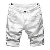 Bywenzai Kurze Hose Sommer Herren Zerrissene Denim Shorts Klassischer Stil Schwarz Weiß Mode Lässig Slim Fit Kurze Jeans Männlich 32 Weiß