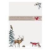 Briefpapier Set edel mit Umschlägen, 10 Seiten DIN A4 mi Tieren im Wald, Natur, Nostalgie, Retro, cremefarben, Weihnachtsw