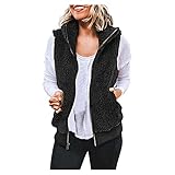 TT- Damen Plüsch Sweatshirt Jacke mit Reißverschluss Weste Ärmellose, Winter Ärmellos Mäntel Daunenweste Steppweste Übergangsjacke Warme Weste Jacke Cardigan Outwear Oberbekleidung (Schwarz, L)