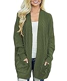 Alleen Damen Langarm Strickjacke Oversize Grobstrickjacke Herbst Cardigan mit Taschen (Grün, XXL)