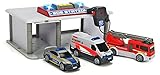 Dickie Toys SOS Station, Rettungsstation, Parkhaus für Polizei, Feuerwehr & Rettungsdienst, Notruf Zentrale mit Mikrofon, inkl. Spielzeugautos, Licht & Sound, inkl. Batterien, für Kinder ab 3 J