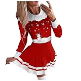 JISHII Weihnachten Kleid für Damen Farbschreibweise Schneemann Stoffdruck Langärmeliges Rundhalsausschnitt Midilang Wickelkleid Elegant Festliche Figurbetontes Dünne Schlank Faltenrock Party Kostü