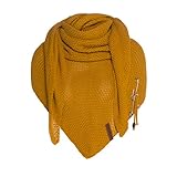 KNIT FACTORY - Dreiecksschal Coco - Damen Strickschal mit Wolle - Hochwertige Qualität - XXL Schal - 190 x 85 cm - Ock